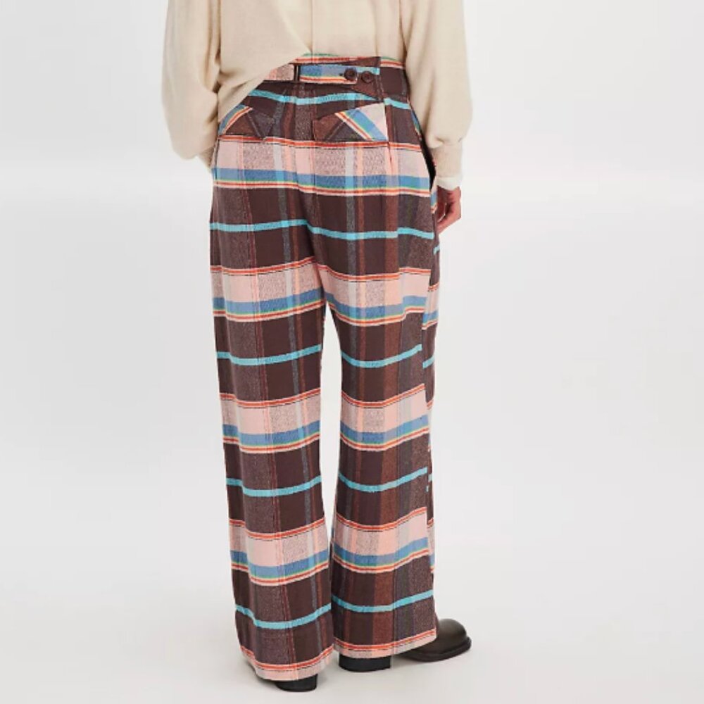 Free People Multicolor Plaid Wide Leg Pants